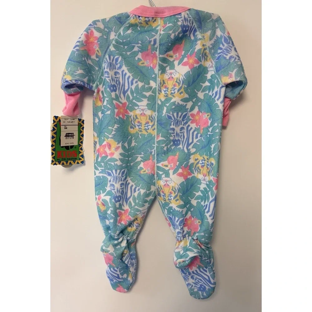 VTG Dr. Denton's Deadstock Baby blanket sleeper Zoo Word Wildlife Fdn 6M Fleece